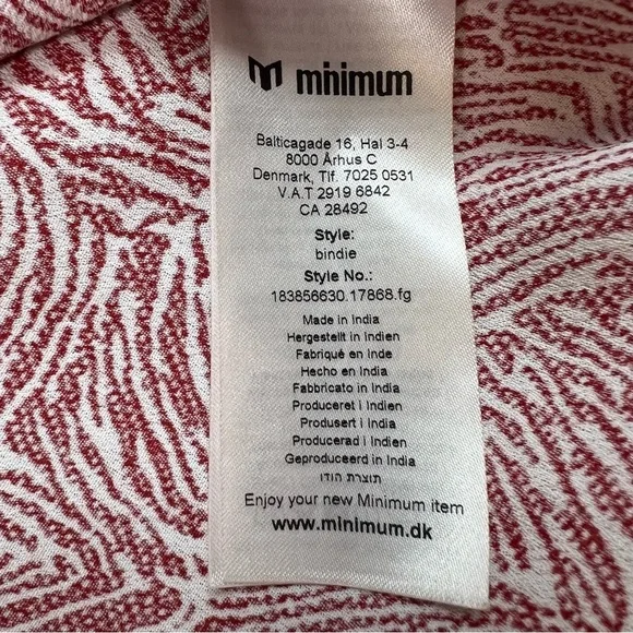 Minimum Patterned Long Sleeve Dress Button Front Size 34 Small Red White Minimal - Picture 5 of 9